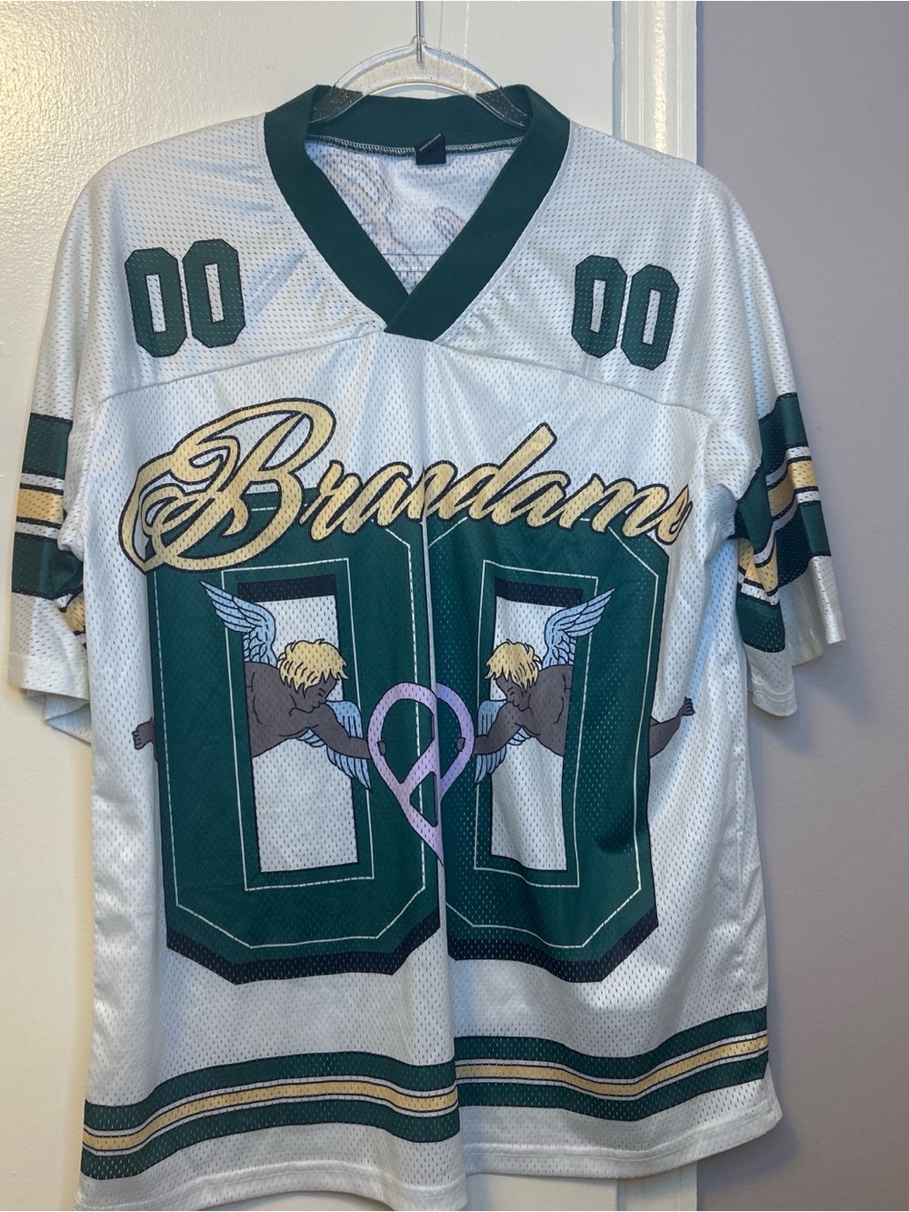 ROMWE White and Dark Green Graphic Mesh Jersey
